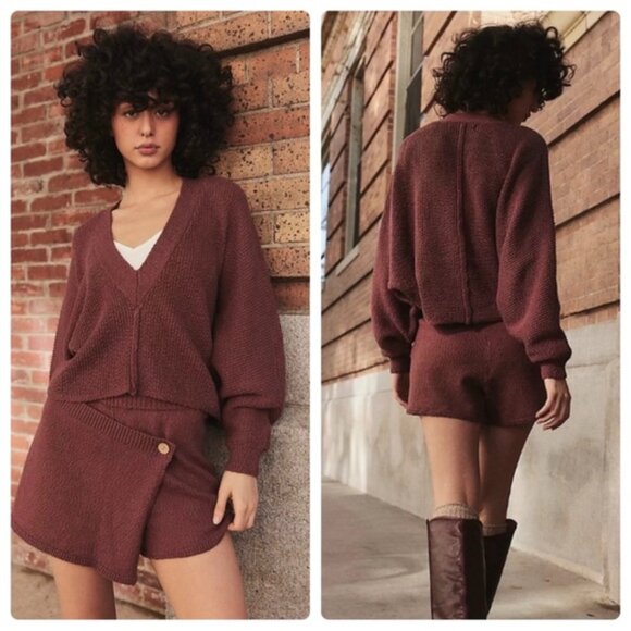 Free People Primavera Skort Sweater Set in Dark Brown  SMALL NWT - Picture 1 of 7